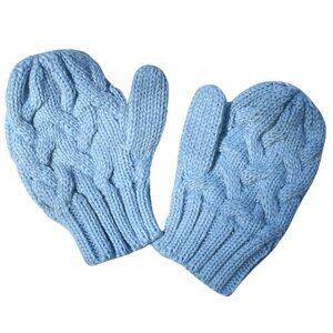 Kid's Adrienne Landau Cable Knit Mittens in Blue ~ 3" x 4.6"